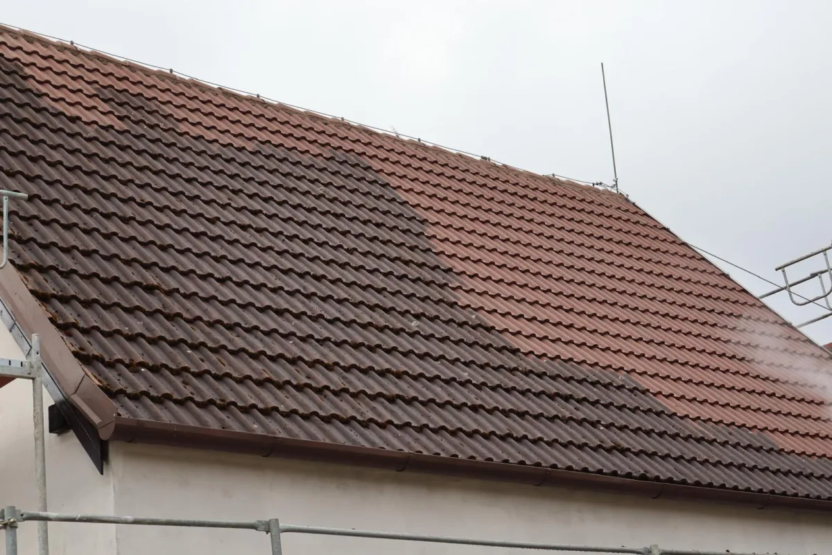 Tašková střecha před čištěním